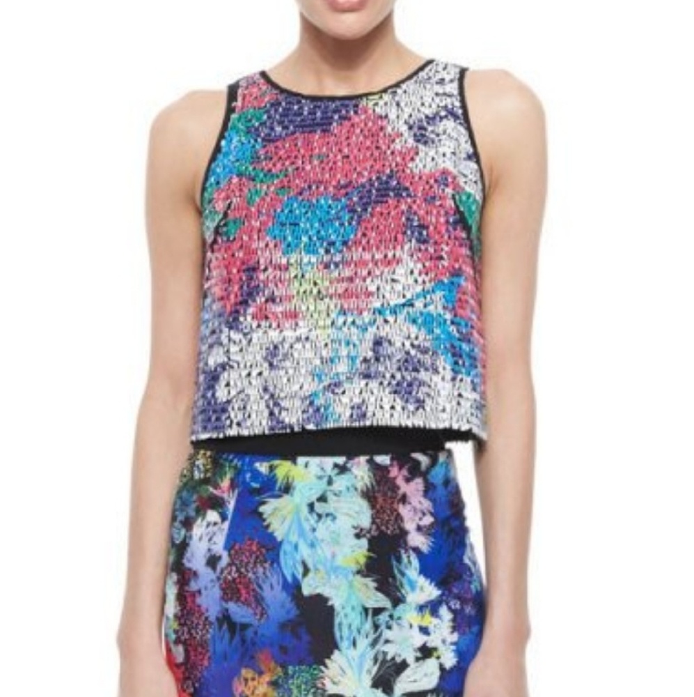 MILLY Holiday Crop Tank Top Pallette Sequins Silk